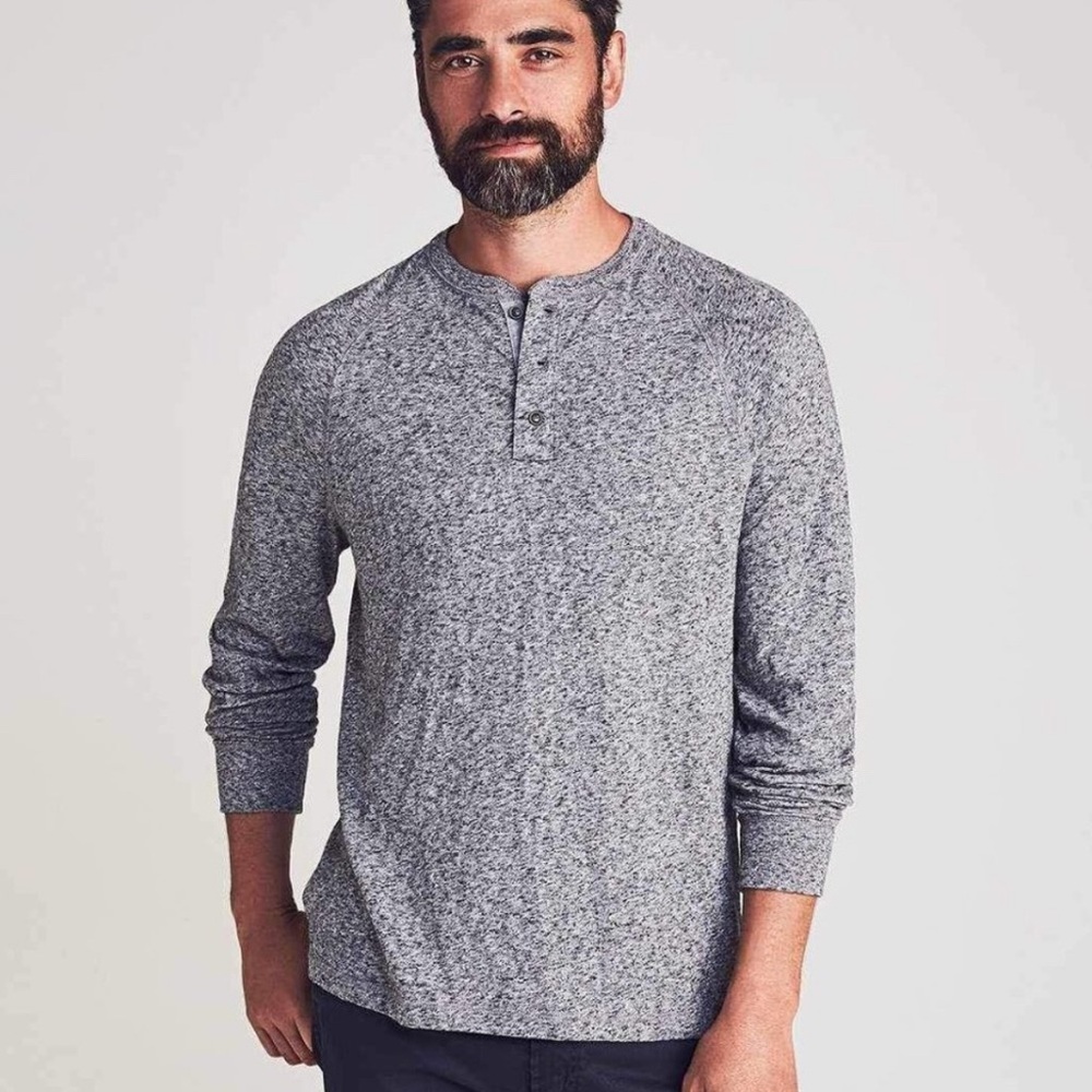 Faherty Luxe Heather Long Sleeve Cotton Henley Charcoal Grey Size L